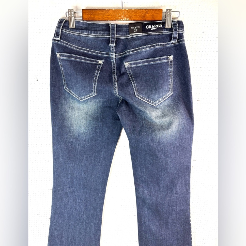 Grace in LA 29x Boho Indigo Embroidered Boot Leg Jeans - Picture 6 of 13